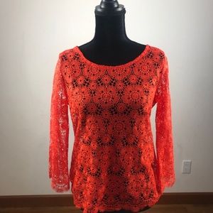 NWOT. Crochet designed red/orange long sleeve top. Women's size small.